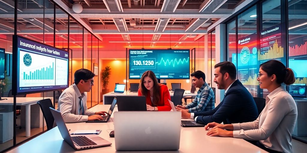 Professionals analyzing data in a modern office setting.