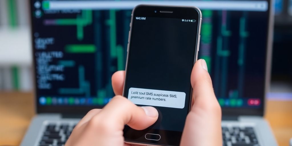 Alerte sur SMS frauduleux sur un smartphone.