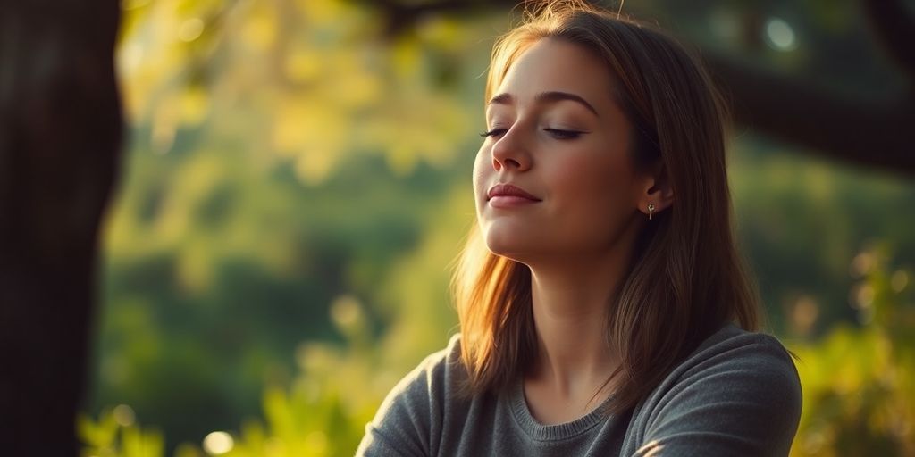 Person meditating in nature, visualizing success and goals.