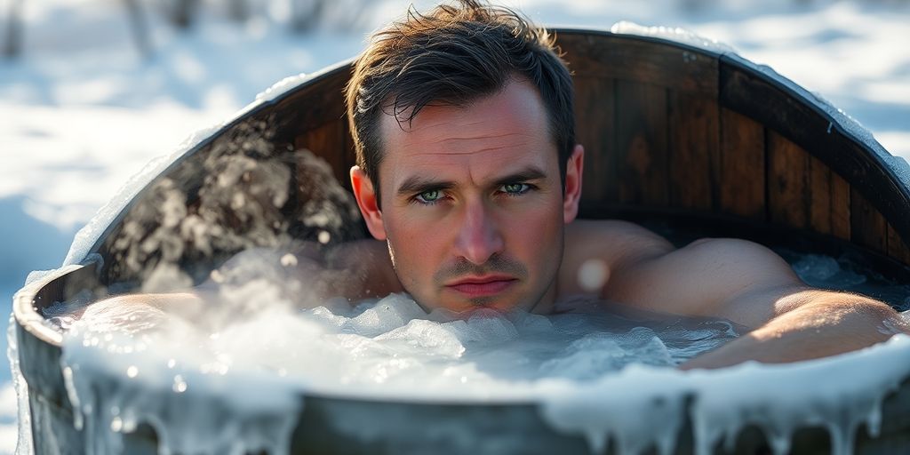 Man in cold plunge, ice water