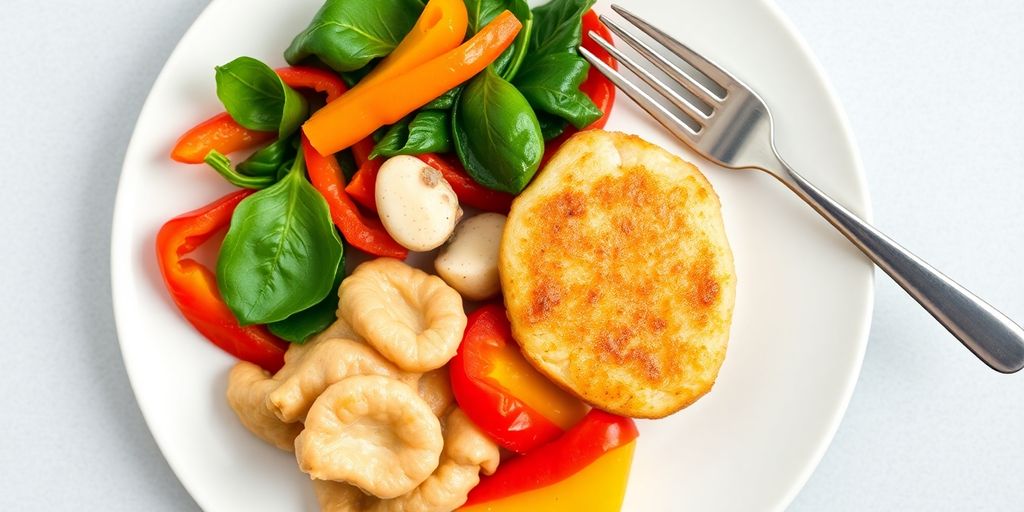 Colorful FODMAP-friendly dinner plate with fresh vegetables.