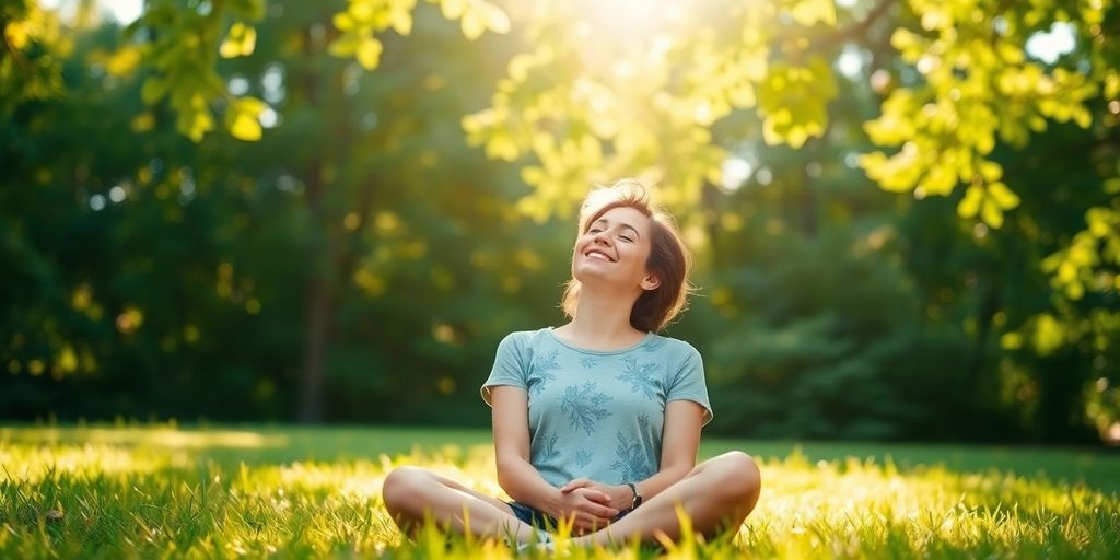 Person sitting peacefully in nature, enjoying emotional stability.
