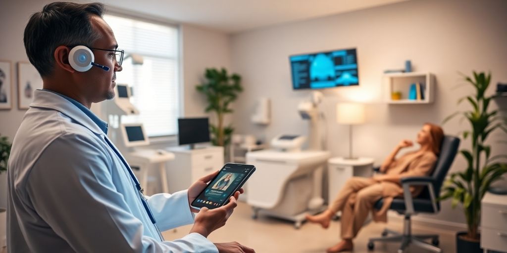 Doctor using AI technology in a healthcare setting.