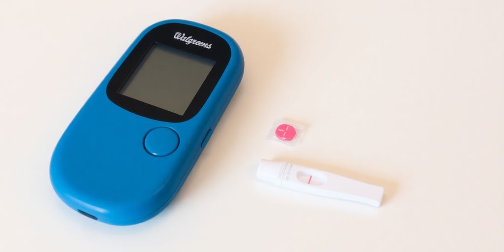 Walgreens blood glucose meter and test strip.