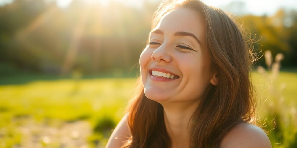 Person enjoying bright sunlight outdoors.