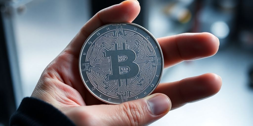 Main tenant une pièce avec des circuits imprimés.