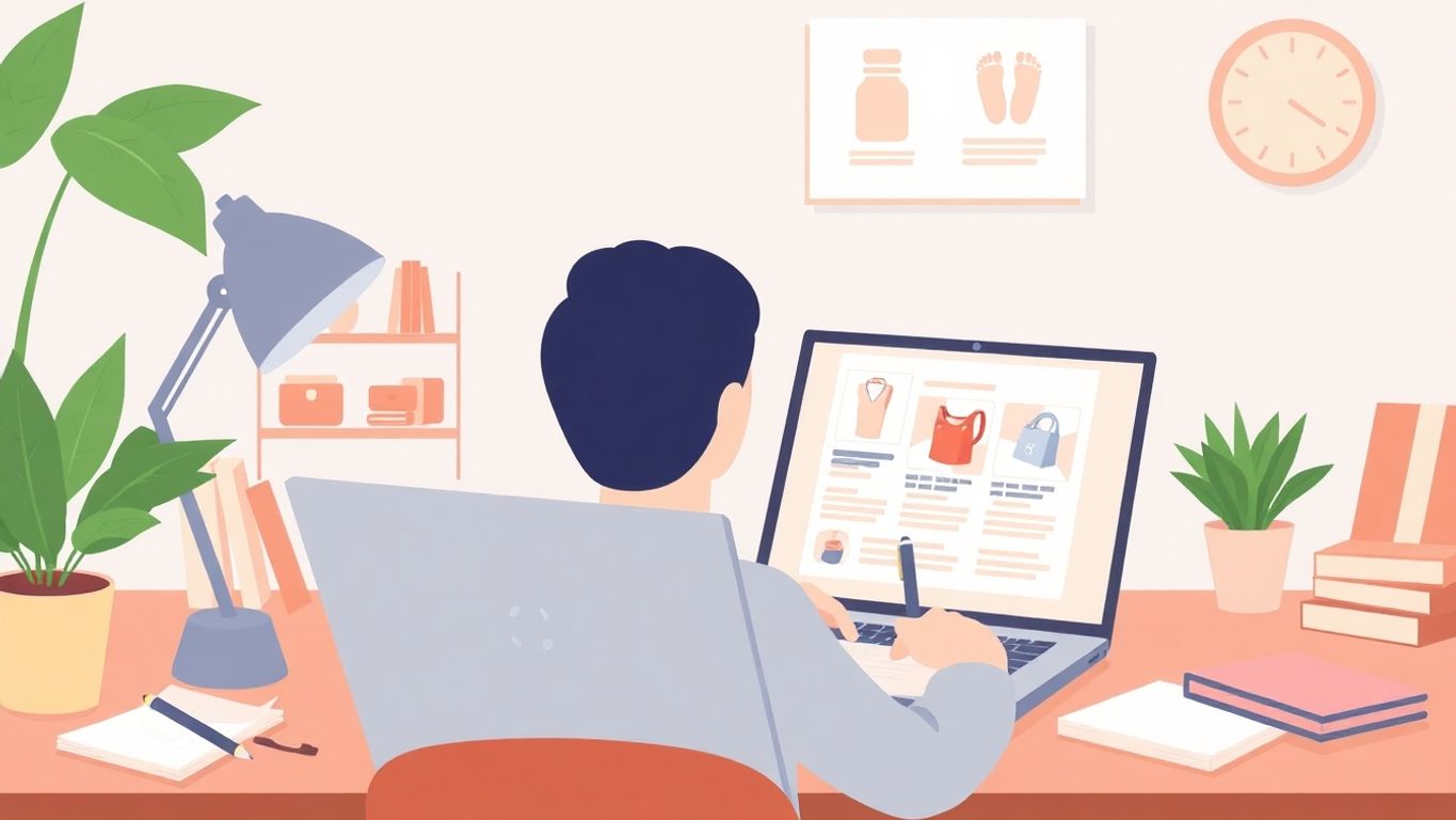 Person som lager produktbeskrivelser for en nettbutikk.