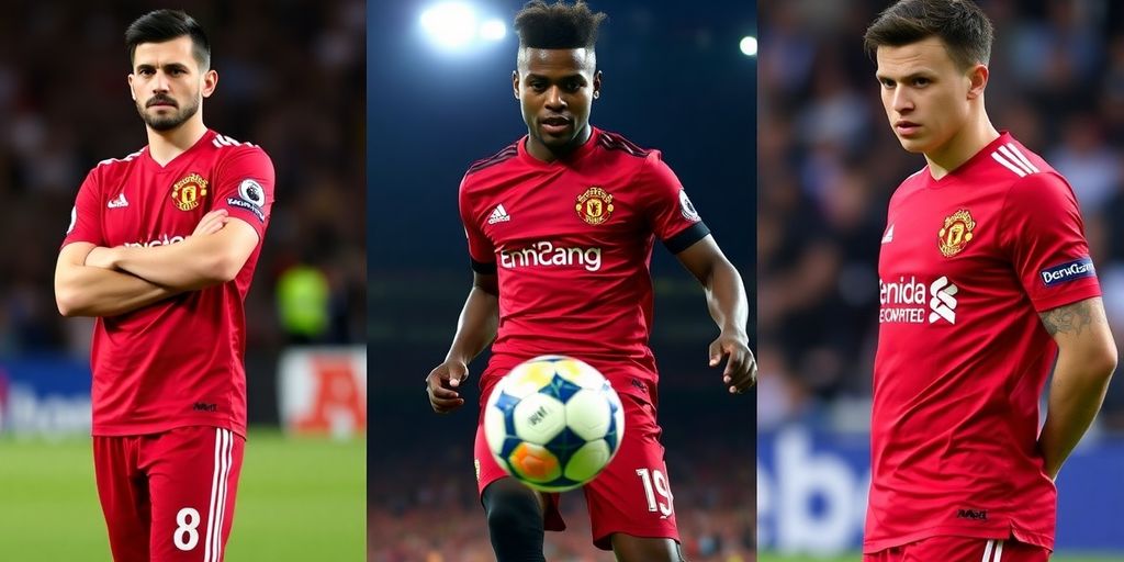 Mitrovic, Mbeumo, and Rashford in United kits.