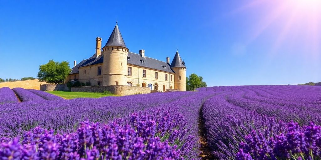 Château magnifique dans un paysage ensoleillé de la Drôme Provençale.