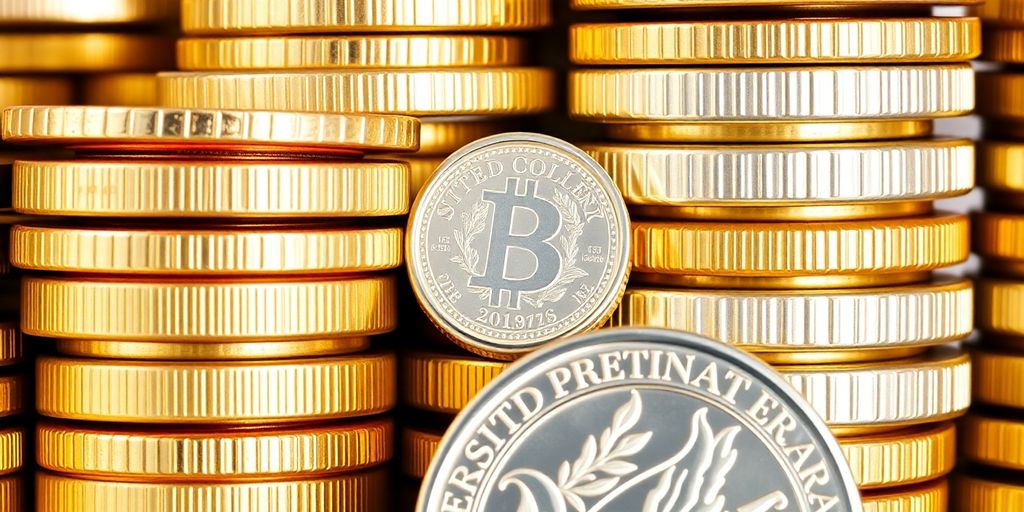 Pièces d'or et d'argent empilées, montrant leurs différences.