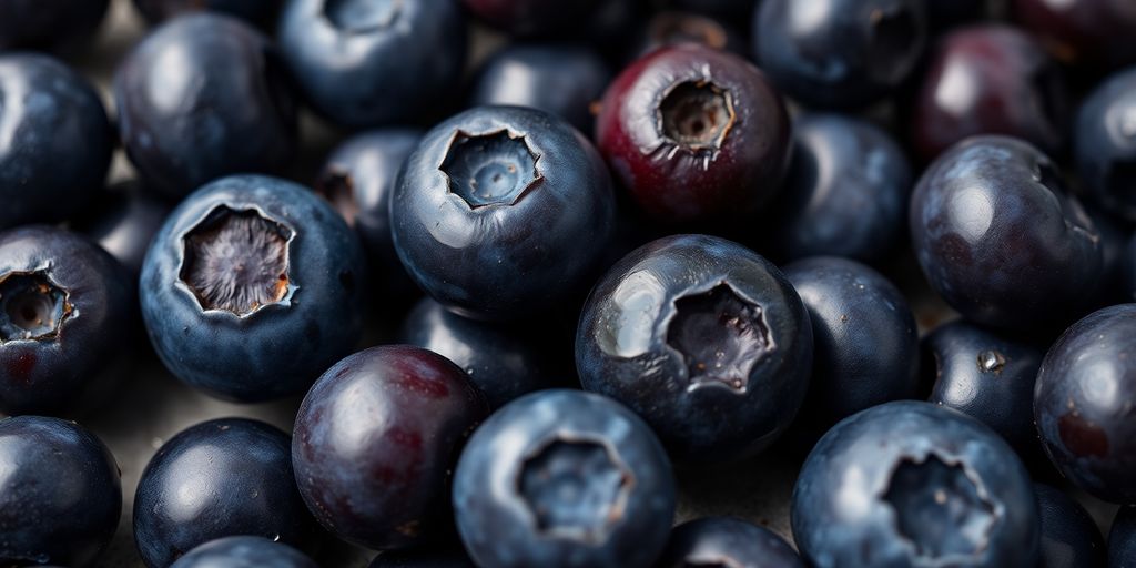 Fresh blueberries piled high in a rustic wooden bowl.