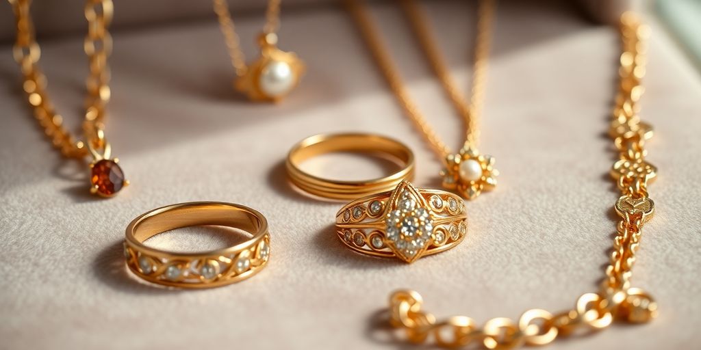 Bijoux en or élégants sur un fond en velours.