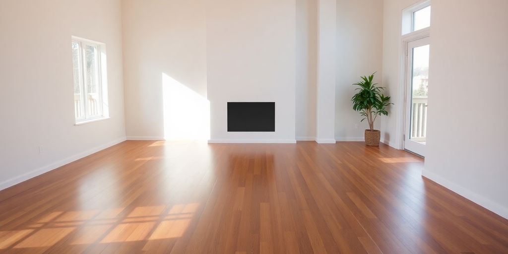 Beautifully installed hardwood floors in a sunlit living room.