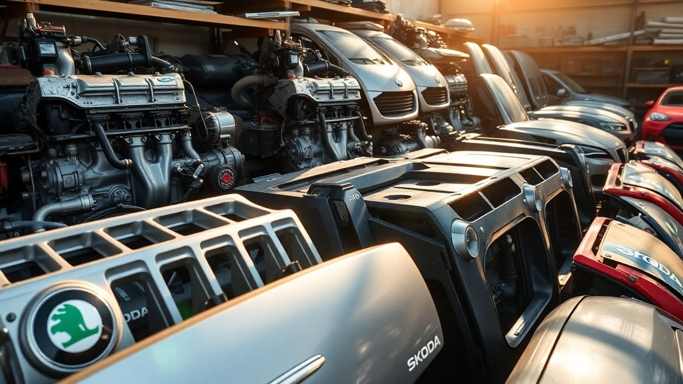 Clean recycled Skoda car parts in a workshop