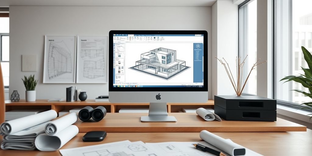 3D building model on Revit in modern office