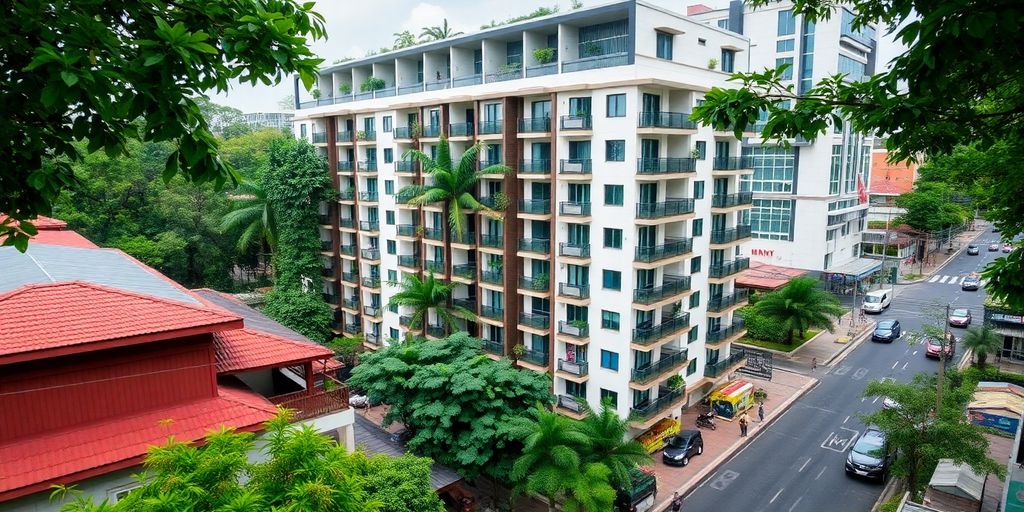 Modern apartment complex in vibrant Ho Chi Minh City.