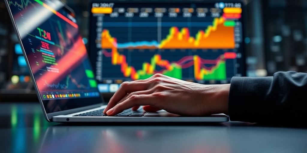 Trader using a laptop for cryptocurrency trading.