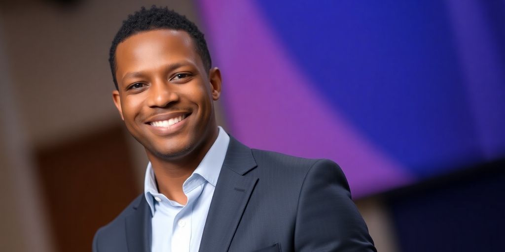 Keion Henderson smiling in a professional suit.