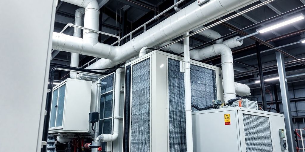 Industrial refrigeration system with energy-efficient components and machinery.