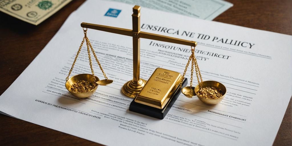 Scale with gold bars and insurance document.