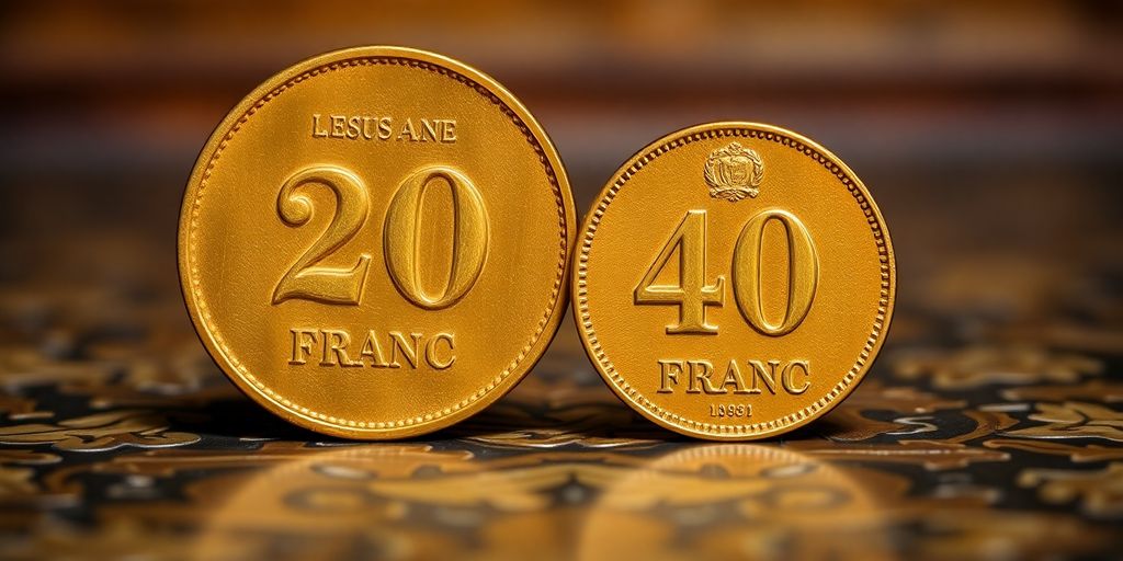 Pièces de Napoléon en or 20 francs et 40 francs.