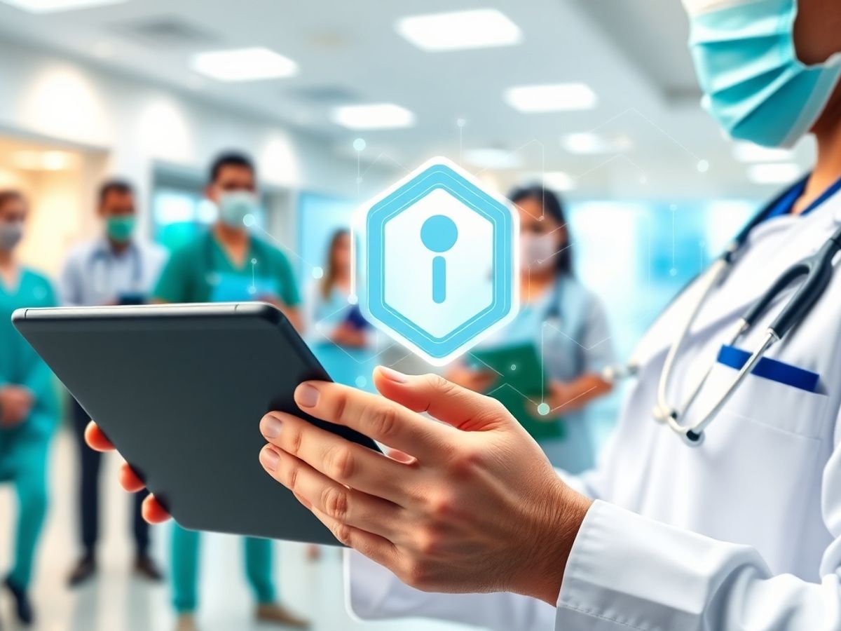 Doctor using tablet in advanced healthcare setting.