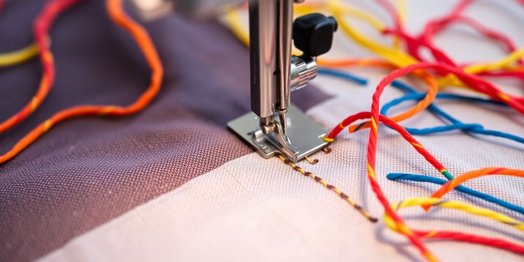 Close-up of uneven stitches on fabric from sewing machine.