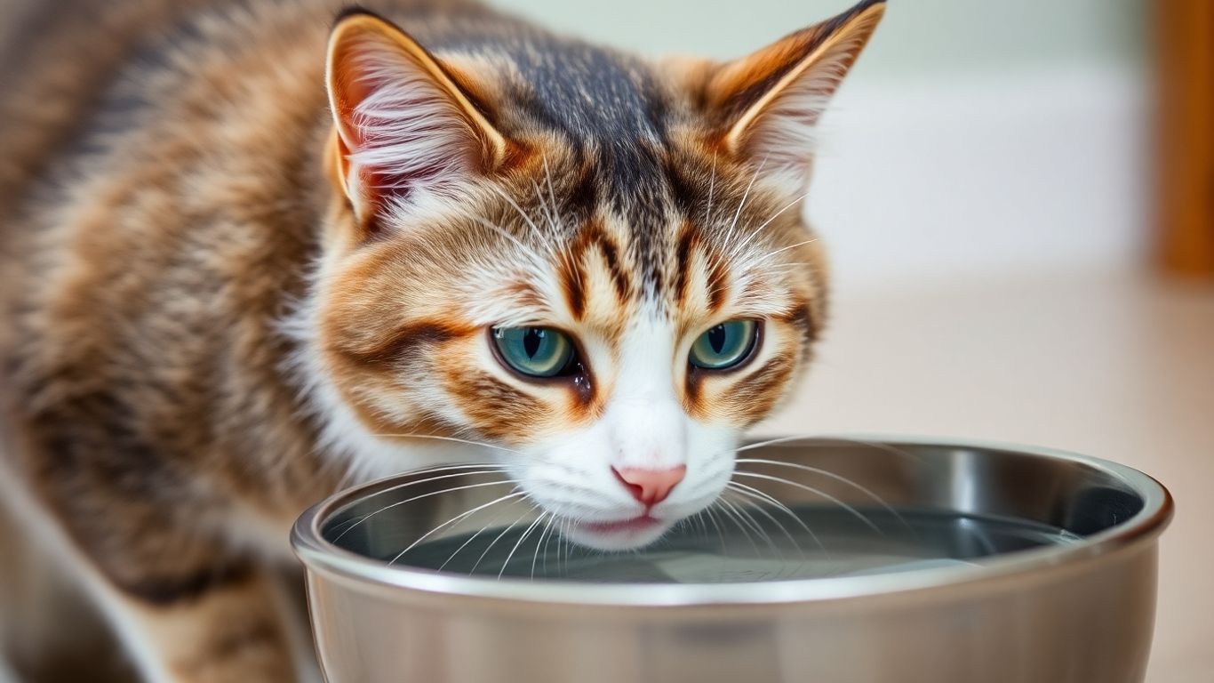 Cat drinking water from a clean bowl.