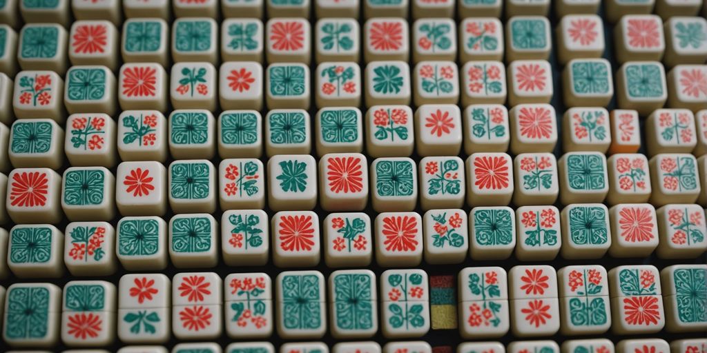 Mahjong tiles in a colorful, organized layout