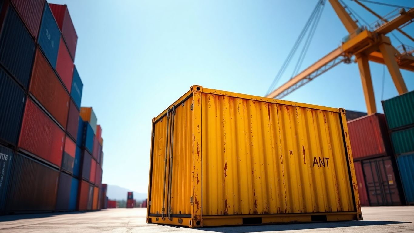Shipping container in industrial yard