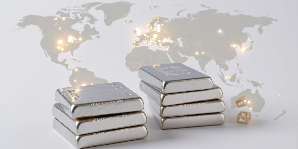 Carte mondiale avec gisements d'argent et barre de lingots d'argent.