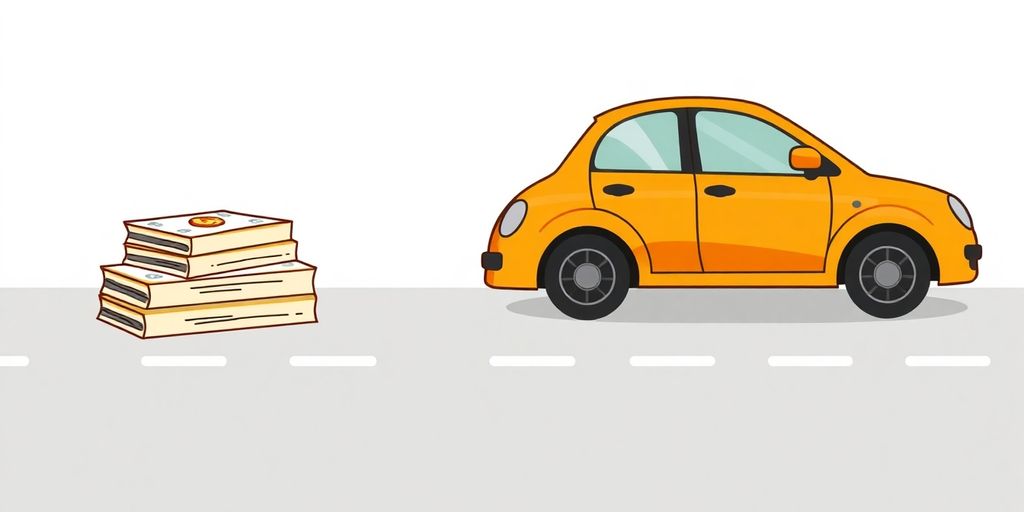 Car with loan papers, animated style.