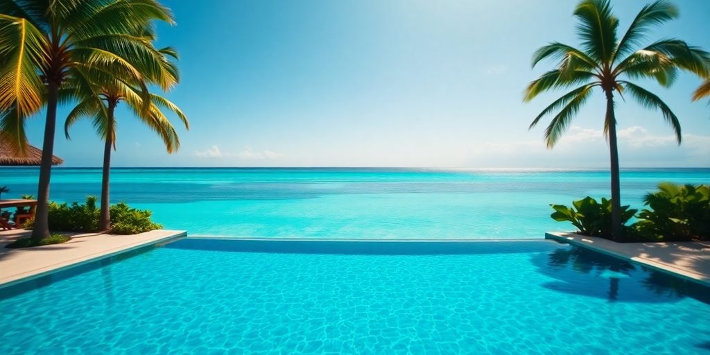 Luxurious infinity pool overlooking a tropical beach.