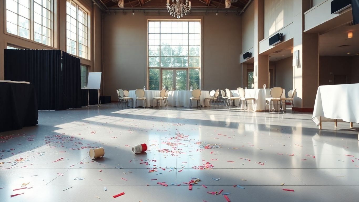 Clean event venue after a party with confetti.