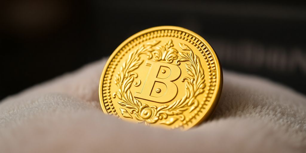 Pièce d'or de collection sur un fond doux.