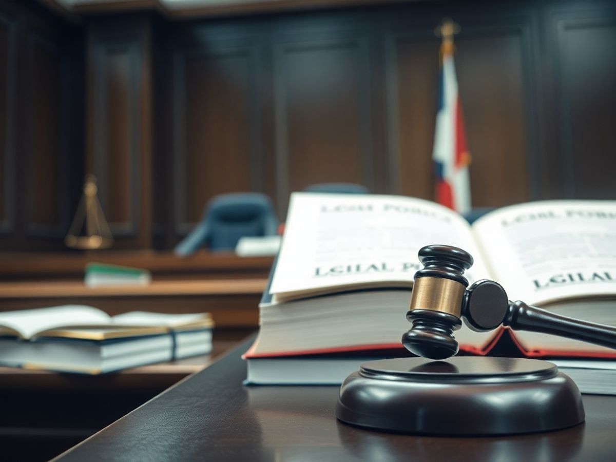 Imagine cu un tribunal și obiecte legale.