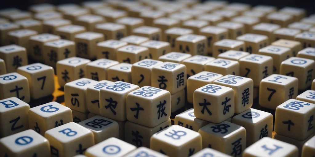 Mahjong tiles showing different suits and numbers in detail.