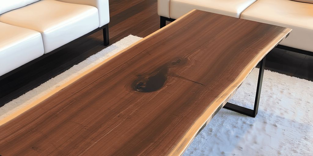 Modern living space featuring a wooden coffee table and sofas.