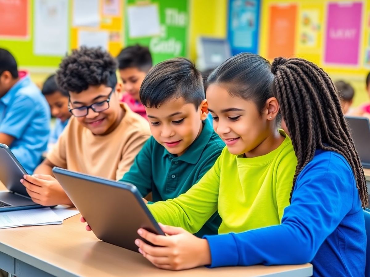 Elevi folosind tehnologia pentru învățare în clasă.