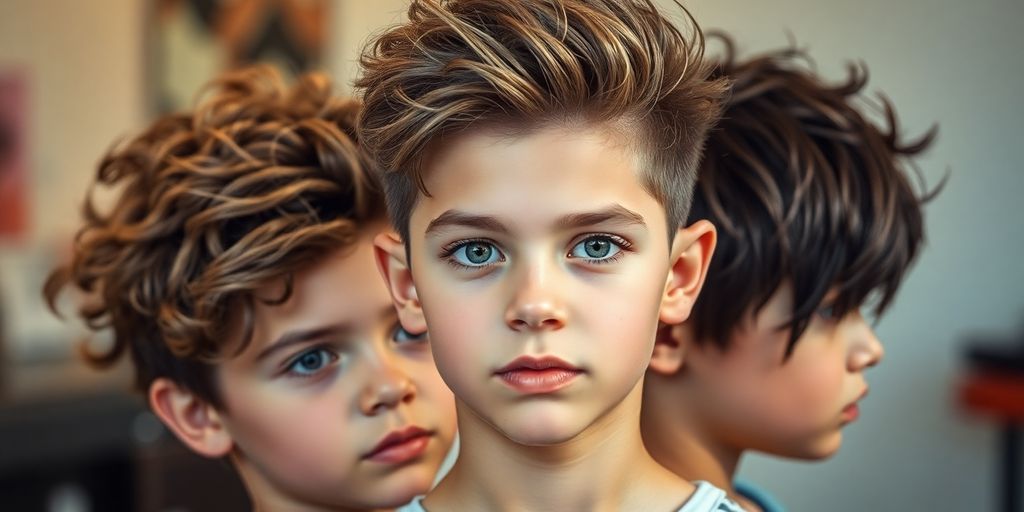 Moderne Jungsfrisuren mit Locken und Übergängen.