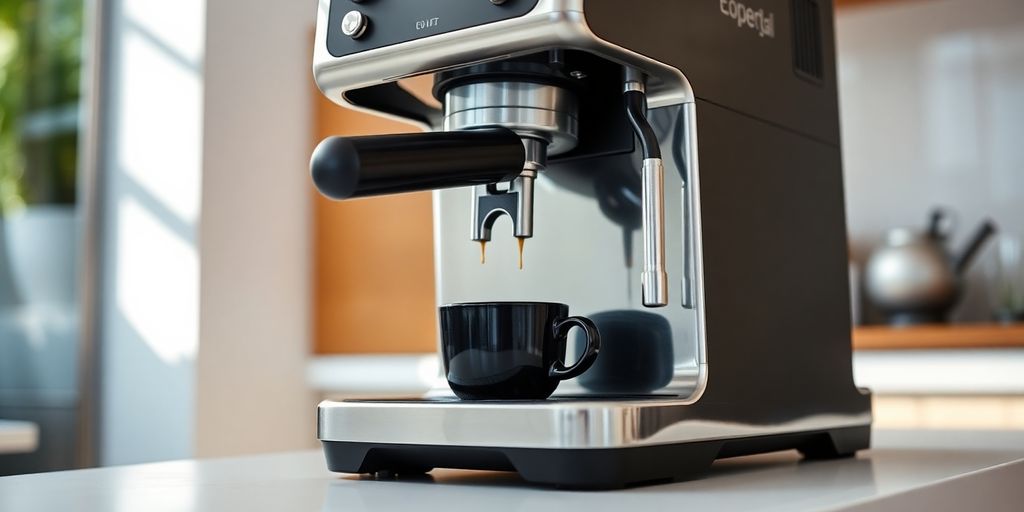 Compact espresso machine on a kitchen counter.