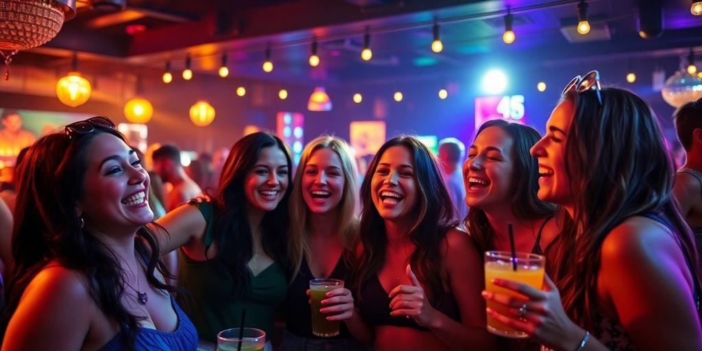 Frauen genießen eine lebhafte Nacht voller Spaß und Lachen.