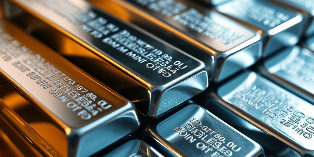 Des barres d'argent brillantes empilées ensemble.