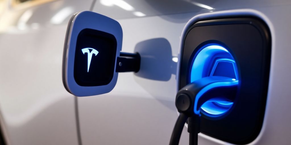 Tesla car door handle and charging port.