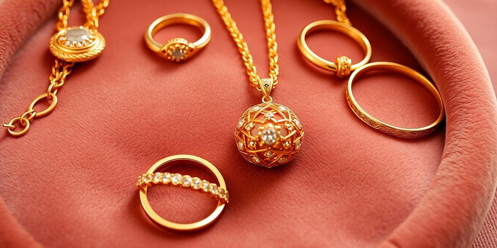 Bijoux en or élégants sur fond en velours.