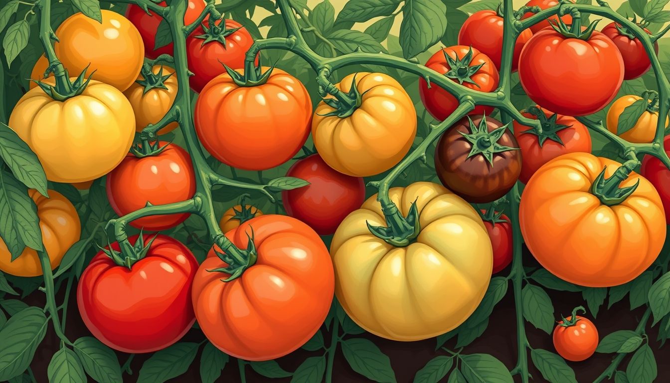 Various tomato varieties in a garden