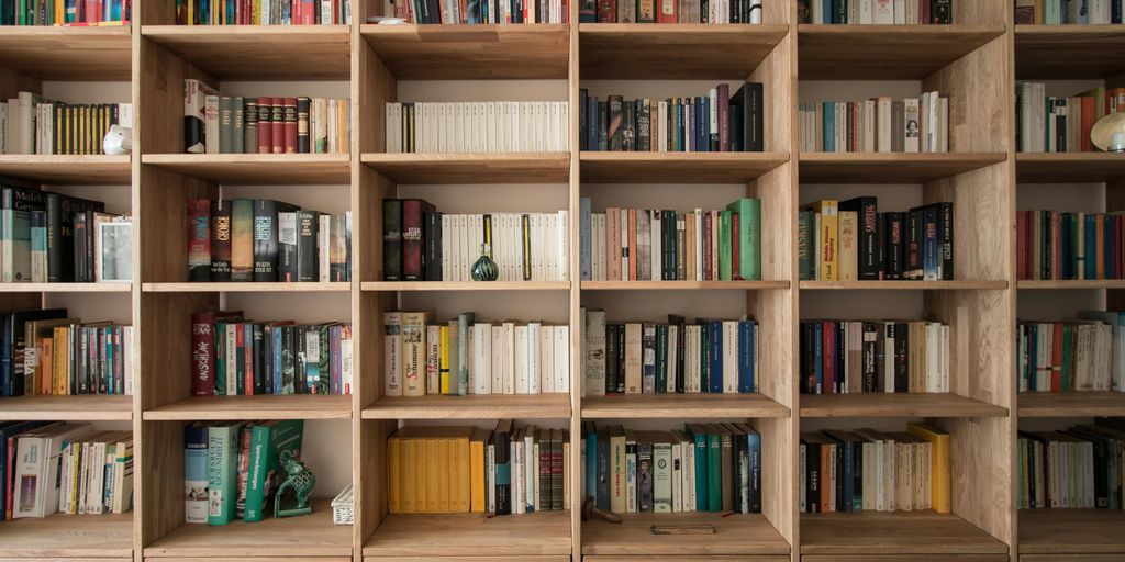 books on brown wooden shelf