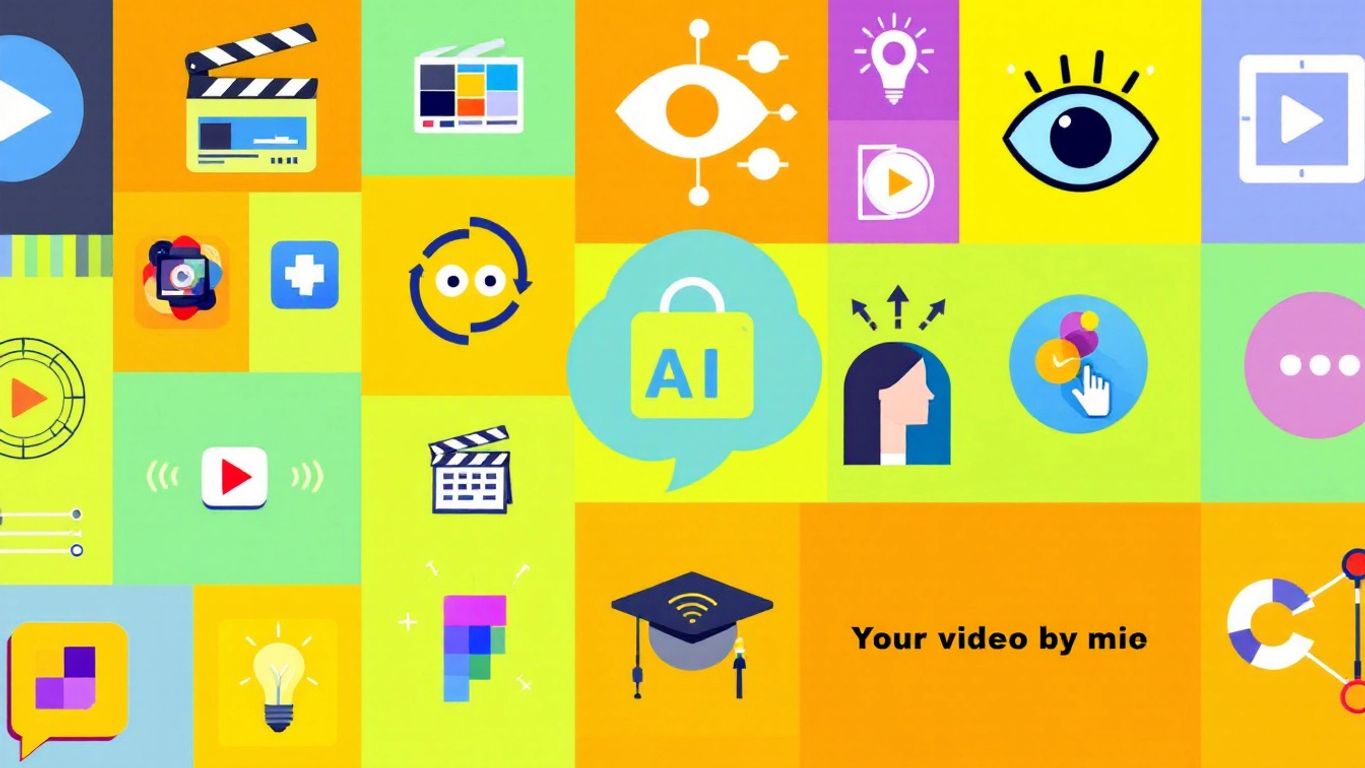 Collage of AI video tools and automation icons.