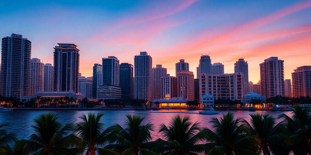 Miami skyline with diverse architectural styles.