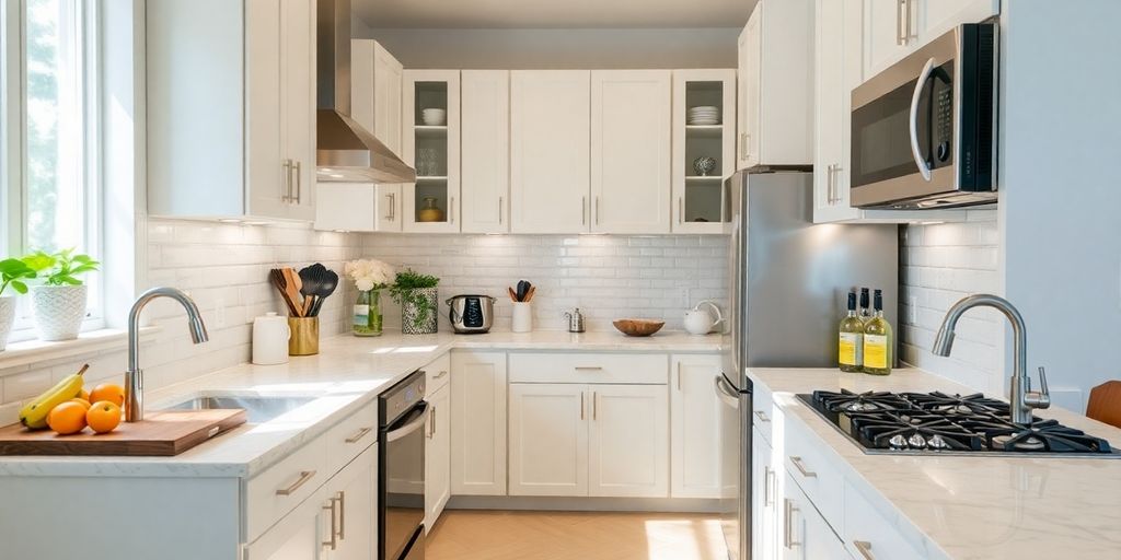 Modern kitchen remodeling with elegant design and bright lighting.